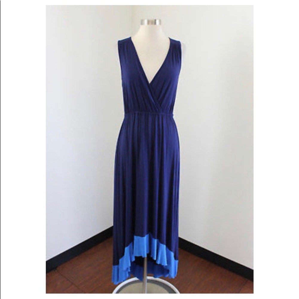 Boston Proper V-Neck Hi-Lo Navy Maxi Dress